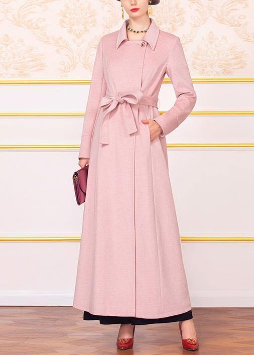 Fine plus size clothing Jackets & Coats tie waist coats pink wild woolen coats - SooLinen