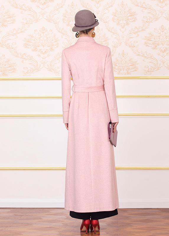 Fine plus size clothing Jackets & Coats tie waist coats pink wild woolen coats - SooLinen