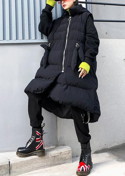 Fine plus size clothing winter jacket winter coats black hooded sleeveless Parkas for women - SooLinen