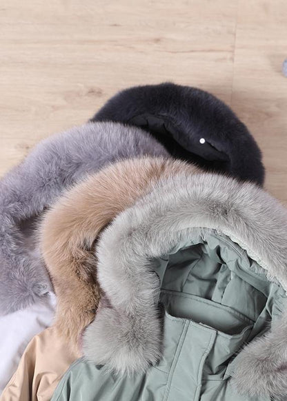 Fine plus size down jacket overcoat black hooded fur collar goose Down coat - SooLinen