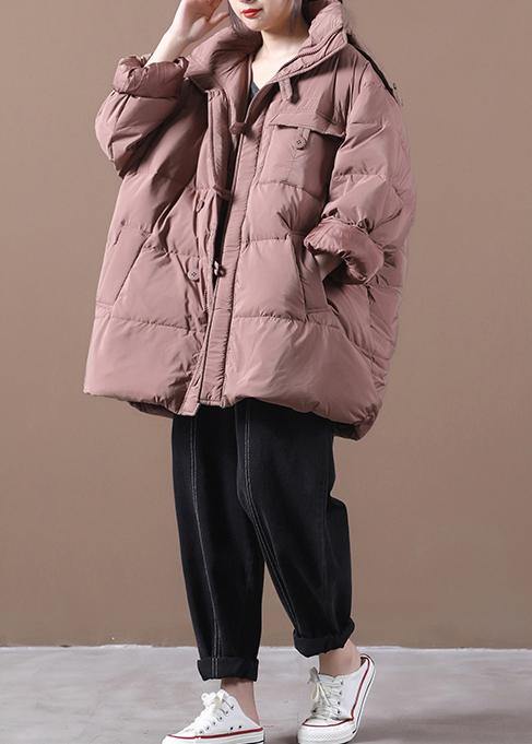 Fine plus size snow jackets pink hooded zippered goose Down coat - SooLinen