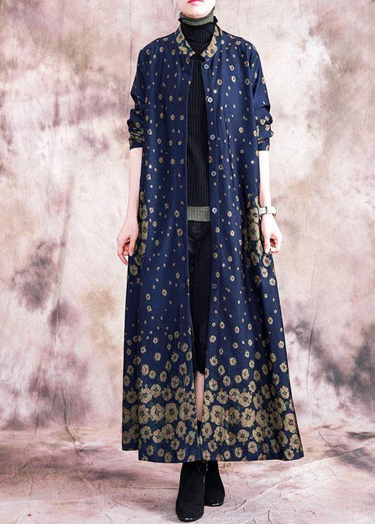 Fine plus size trench coat fall outwear yellow print Button Down pockets Coats Women - SooLinen