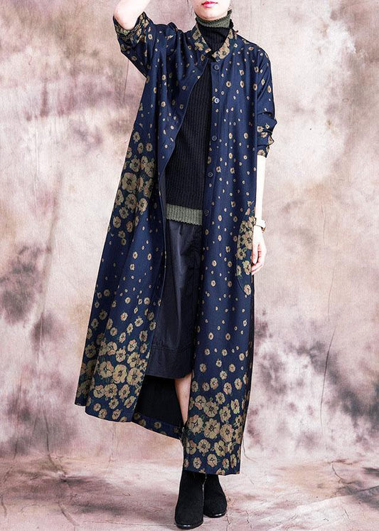 Fine plus size trench coat fall outwear yellow print Button Down pockets Coats Women - SooLinen