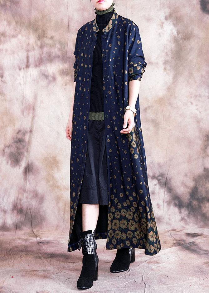 Fine plus size trench coat fall outwear yellow print Button Down pockets Coats Women - SooLinen