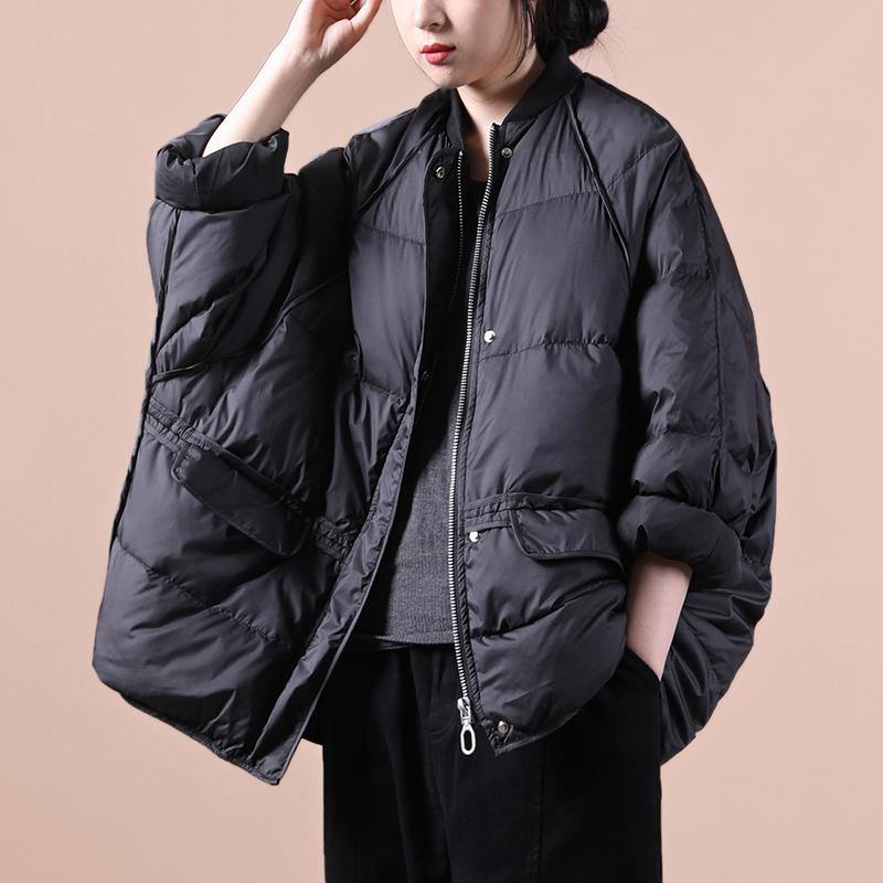 Fine plus size winter jacket winter outwear black pockets zippered warm winter coat - SooLinen