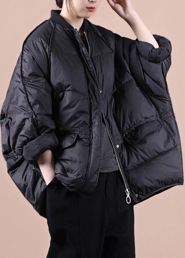 Fine plus size winter jacket winter outwear black pockets zippered warm winter coat - SooLinen