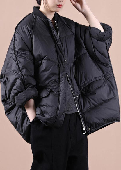 Fine plus size winter jacket winter outwear black pockets zippered warm winter coat - SooLinen