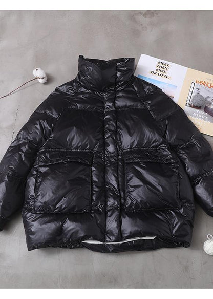 Fine plus size women parka winter overcoat black stand collar warm winter coat - SooLinen