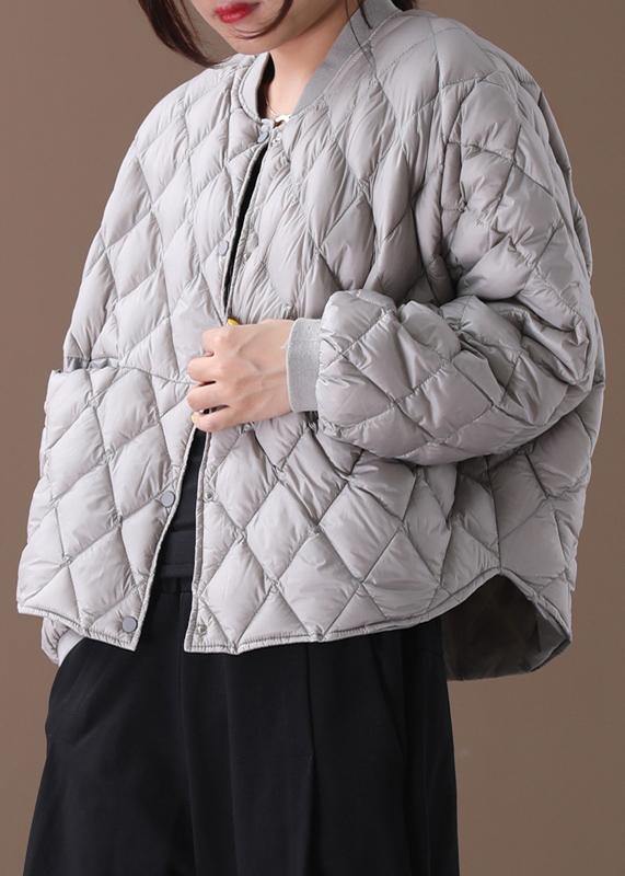 Fine plus size womens parka winter outwear gray stand collar Geometric warm winter coat - SooLinen