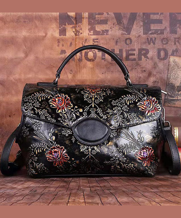 Edle Retro-Umhängetasche aus Kalbsleder mit goldenen Prägungen