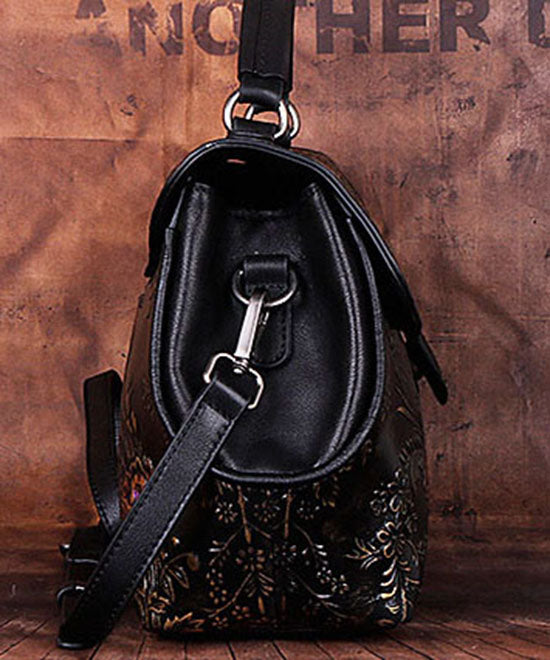 Edle Retro-Umhängetasche aus Kalbsleder mit goldenen Prägungen