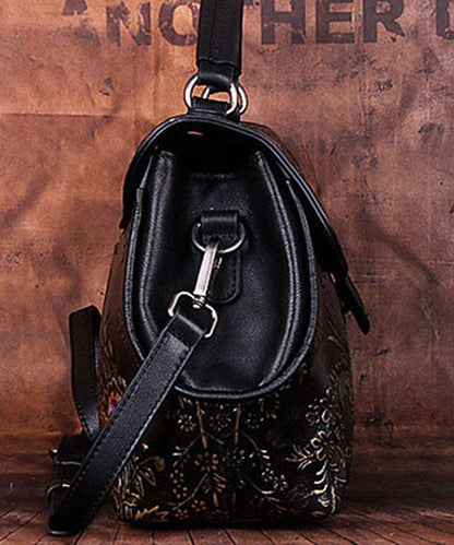 Edle Retro-Umhängetasche aus Kalbsleder mit goldenen Prägungen