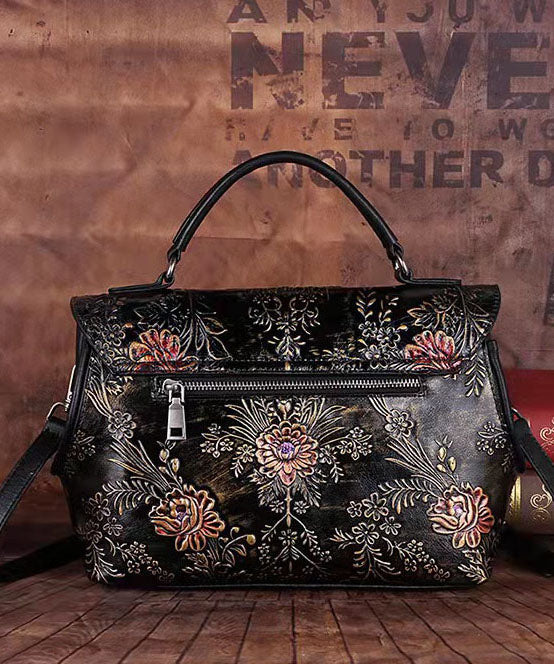 Edle Retro-Umhängetasche aus Kalbsleder mit goldenen Prägungen