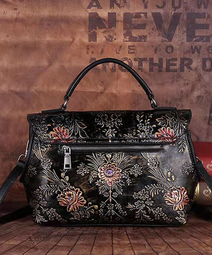 Edle Retro-Umhängetasche aus Kalbsleder mit goldenen Prägungen