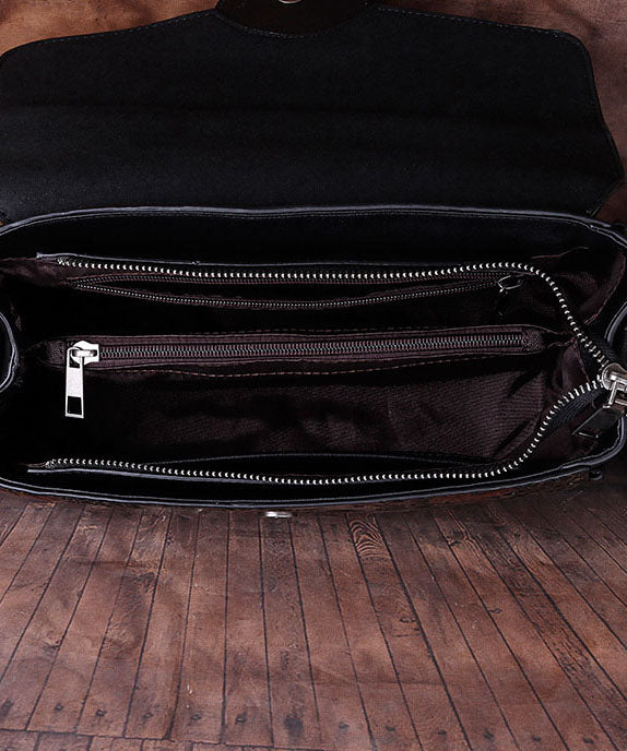 Edle Retro-Umhängetasche aus Kalbsleder mit goldenen Prägungen