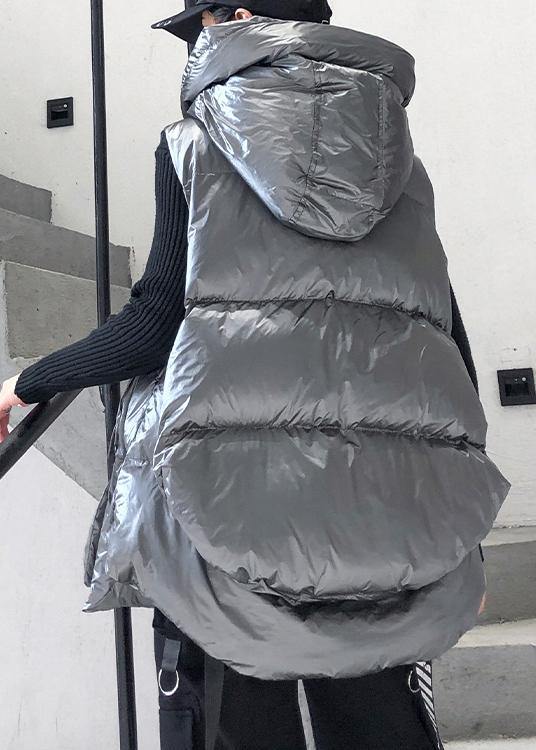 Fine silver gray winter outwear plus size clothing snow sleeveless hooded pockets winter outwear - SooLinen