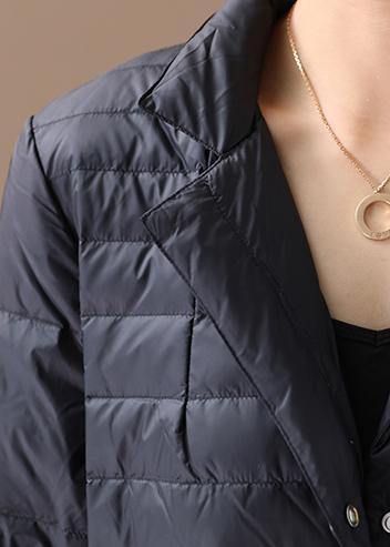 Fine trendy plus size womens parka coats black Notched pockets goose Down coat - SooLinen