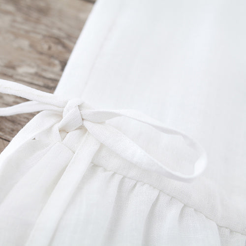 Feines weißes Leinenkleid aus reiner Baumwolle, übergroßes Freizeitkleid, Boutique, ärmelloses Baumwoll-Leinenkleid mit Rundhalsausschnitt und Kordelzug