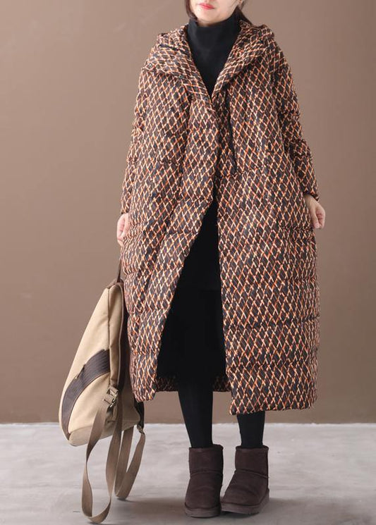 Fine yellow plaid down coat winter plus size jacket hooded zippered Luxury coats - SooLinen