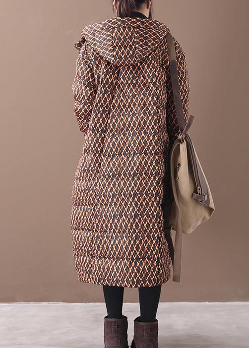 Fine yellow plaid down coat winter plus size jacket hooded zippered Luxury coats - SooLinen