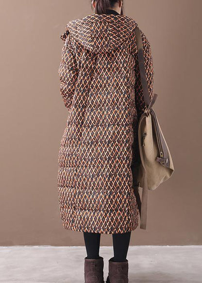 Fine yellow plaid down coat winter plus size jacket hooded zippered Luxury coats - SooLinen