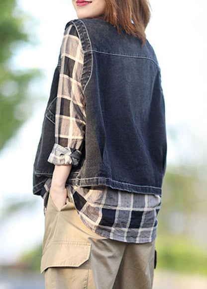 Fitted  Black Stand Collar Pockets Button Fall Top Sleeveless Waistcoat - SooLinen