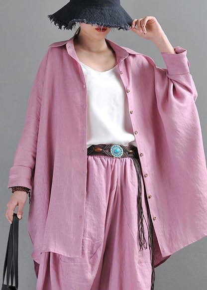 Fitted  Pink Purple side open Cotton Linen Summer Blouse Top - SooLinen