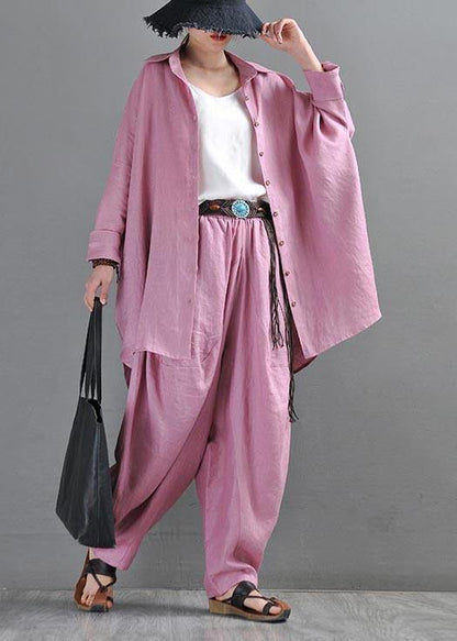 Fitted  Pink Purple side open Cotton Linen Summer Blouse Top - SooLinen