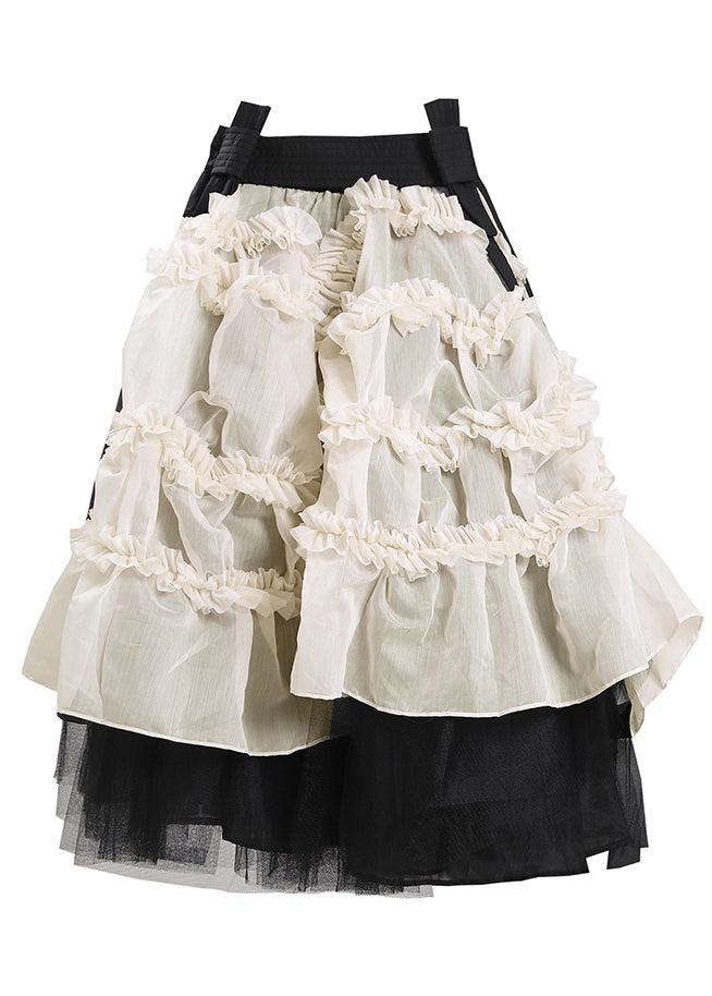 Taillierter Apricot Asymmetrischer Patchwork Tüllrock Frühling