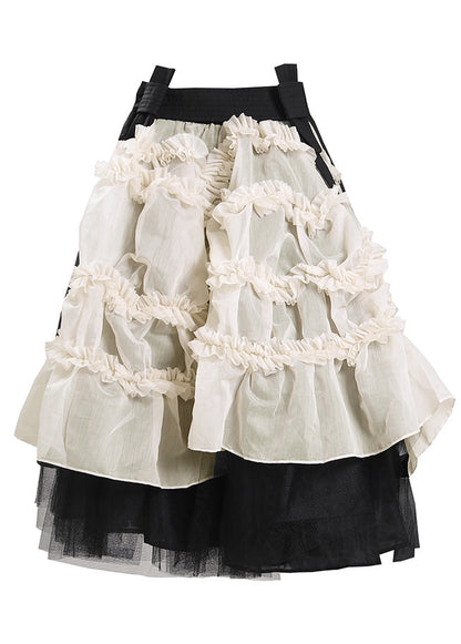 Taillierter Apricot Asymmetrischer Patchwork Tüllrock Frühling