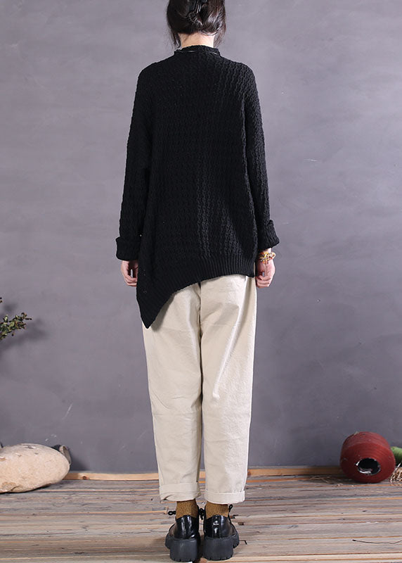 Taillierte schwarze asymmetrische Strickpullover Frühling