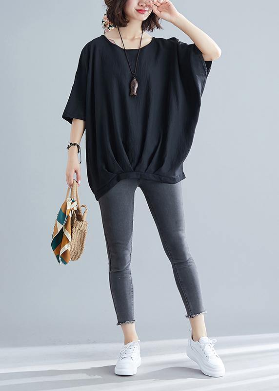 Fitted Black Batwing Sleeve Summer Tops - SooLinen