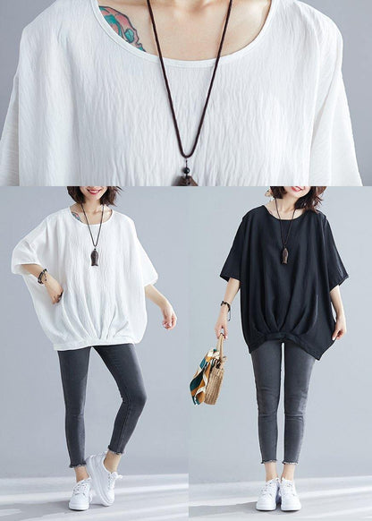 Fitted Black Batwing Sleeve Summer Tops - SooLinen