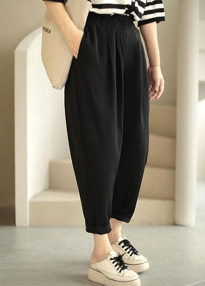Fitted Black Casual Pockets Harem Fall Pants - SooLinen