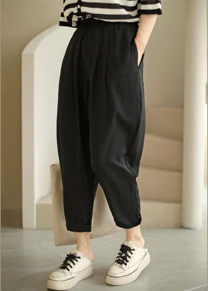 Fitted Black Casual Pockets Harem Fall Pants - SooLinen