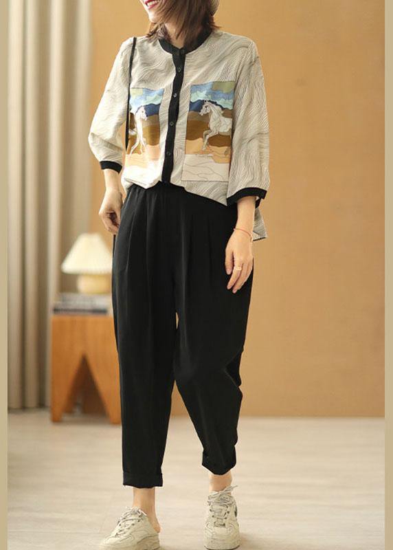 Fitted Black Casual Pockets Harem Fall Pants - SooLinen