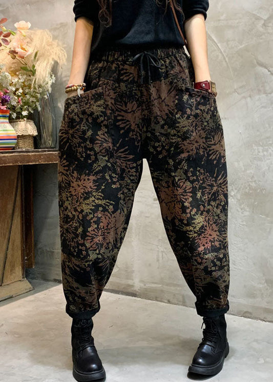 Taillierte schwarze Cinched Fashion Print Denim Hose Winter