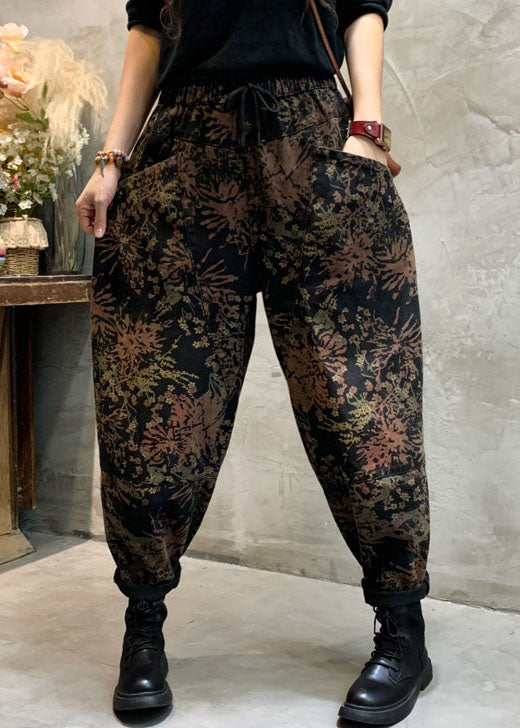 Taillierte schwarze Cinched Fashion Print Denim Hose Winter
