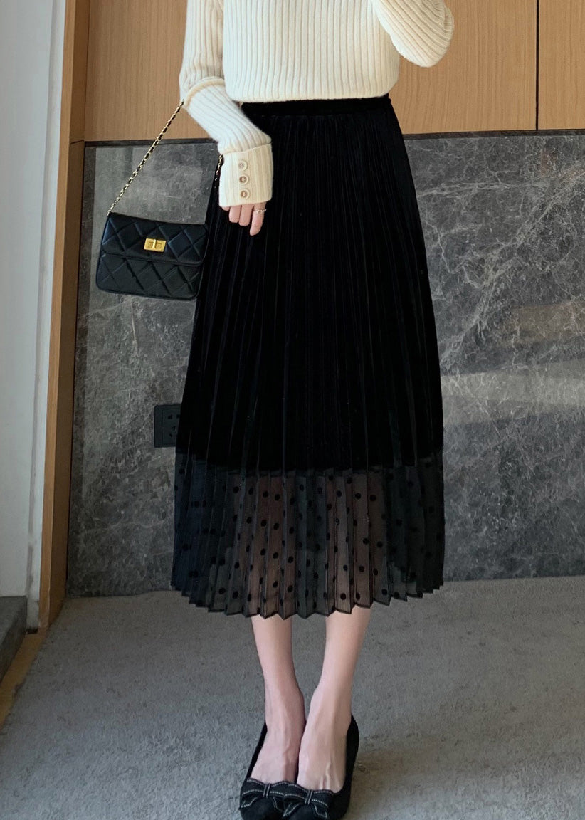 Taillierter schwarzer hoch taillierter Tüllrock in A-Linie