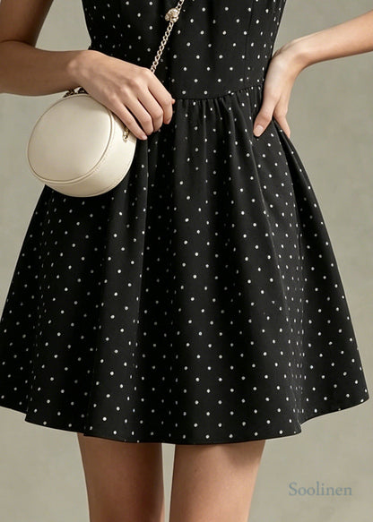 Fitted Black Oversized Print Cotton Mid Dress Summer