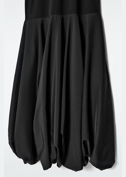 Fitted Black Patchwork Cotton Lantern Dresses Summer