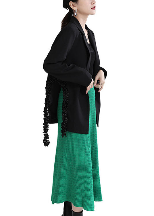 Taillierter schwarzer PeterPan-Kragen, Patchwork, asymmetrisches Design, Herbst-Langarmmantel