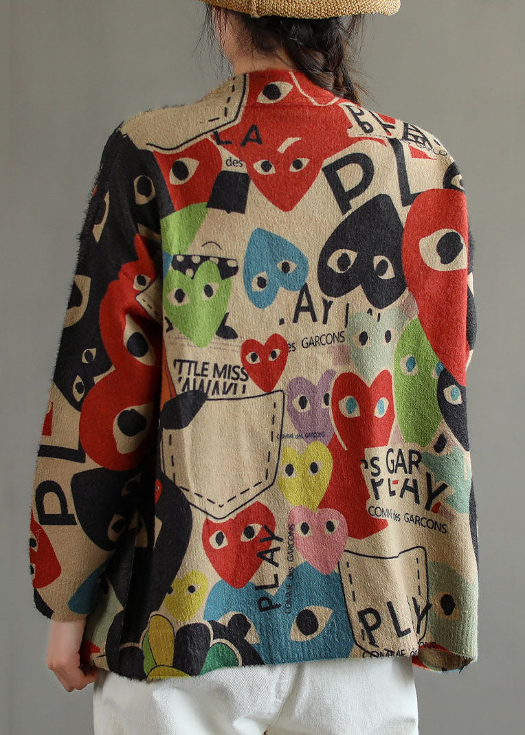 Taillierte Schwarz Rot Oversized Print Nerz Haar Strickjacke Frühling