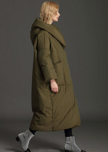 Grauer, lockerer Winter-Puffermantel mit Kapuze in Übergröße