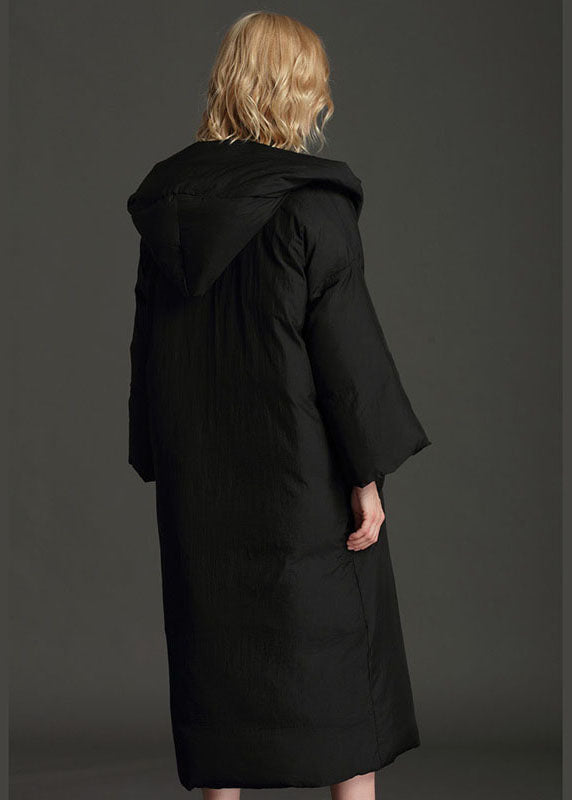 Grauer, lockerer Winter-Puffermantel mit Kapuze in Übergröße