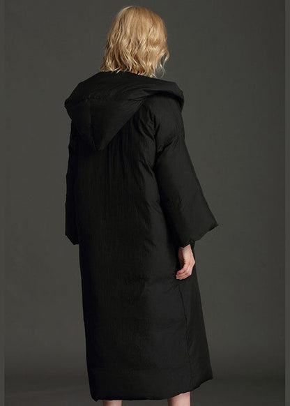 Grauer, lockerer Winter-Puffermantel mit Kapuze in Übergröße