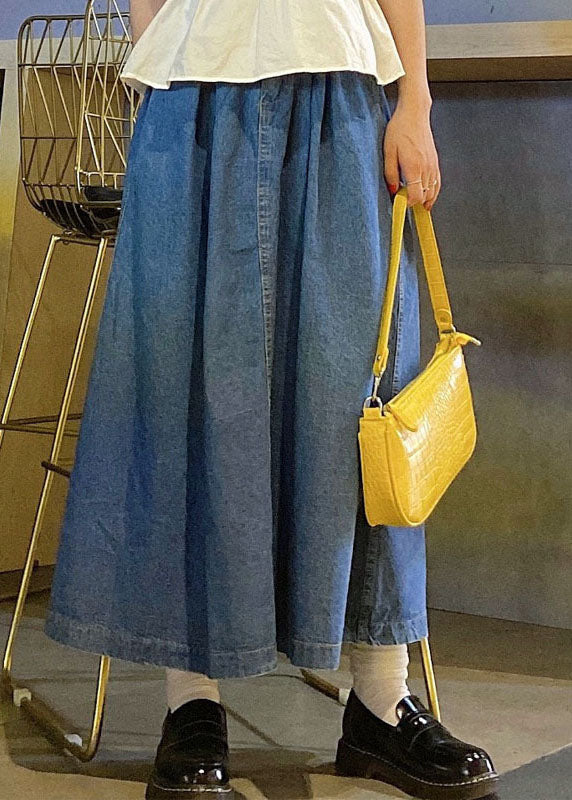 Taillierte blaue Patchwork-Jeansröcke mit hoher Taille und Taschen in A-Linie für den Herbst