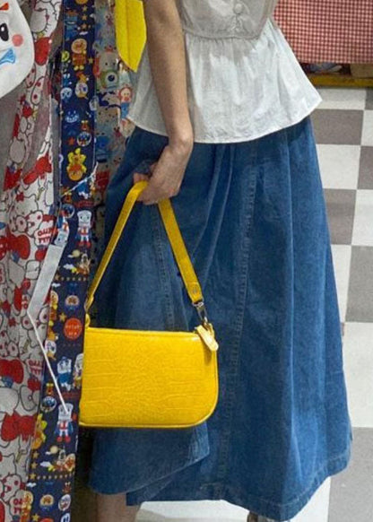 Taillierte blaue Patchwork-Jeansröcke mit hoher Taille und Taschen in A-Linie für den Herbst