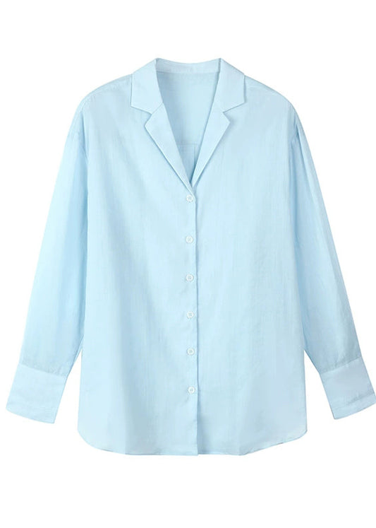 Fitted Blue Notche Button Solid Shirt Spring