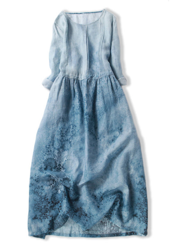 Túnica larga ajustada de patchwork con cuello redondo y media manga en azul